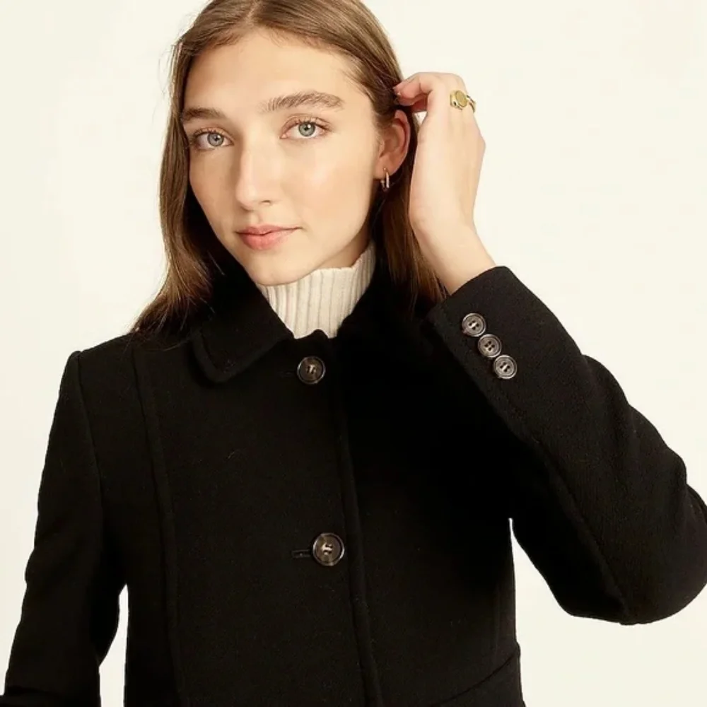 J.Crew Classic Black Lady Day Coat Italian Double Cloth Wool Thinsulate 0 49622 - Picture 2 of 11